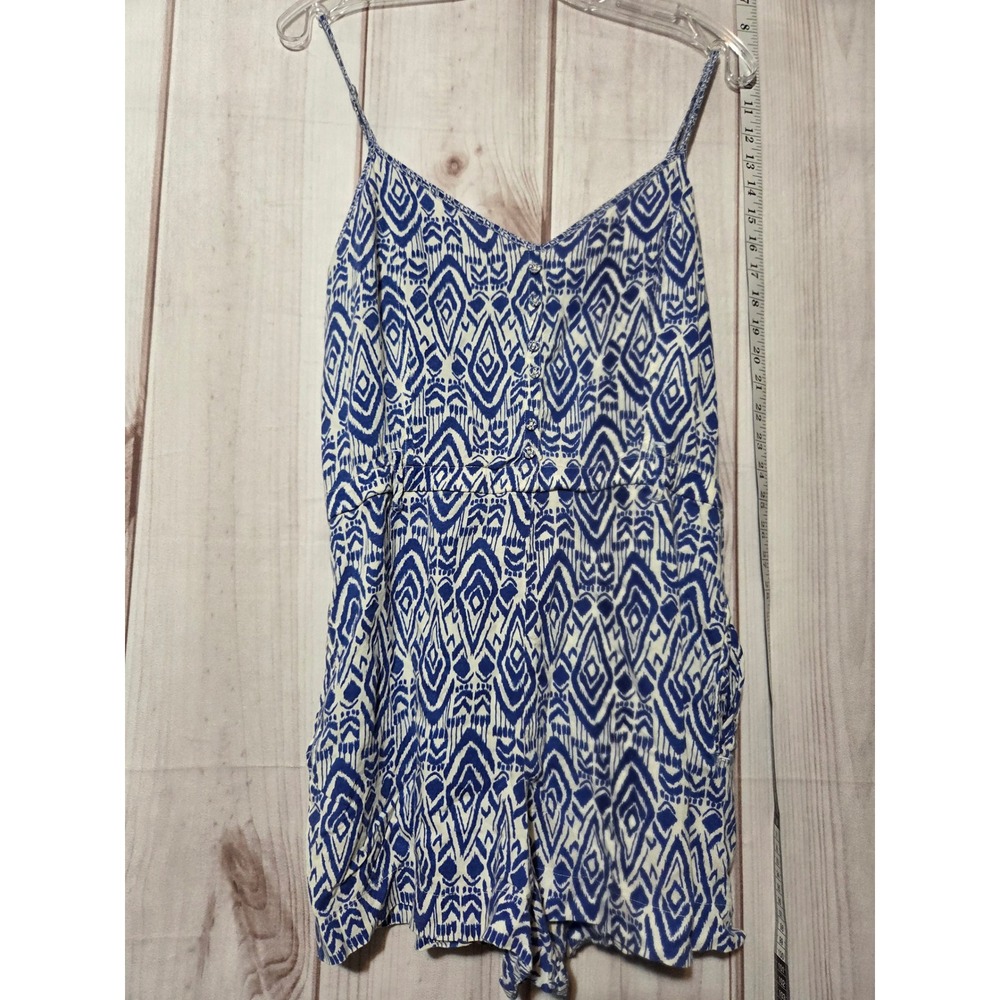 American Eagle Outfitters Blue White Ikat Print Smocked Waist Romper Women's M